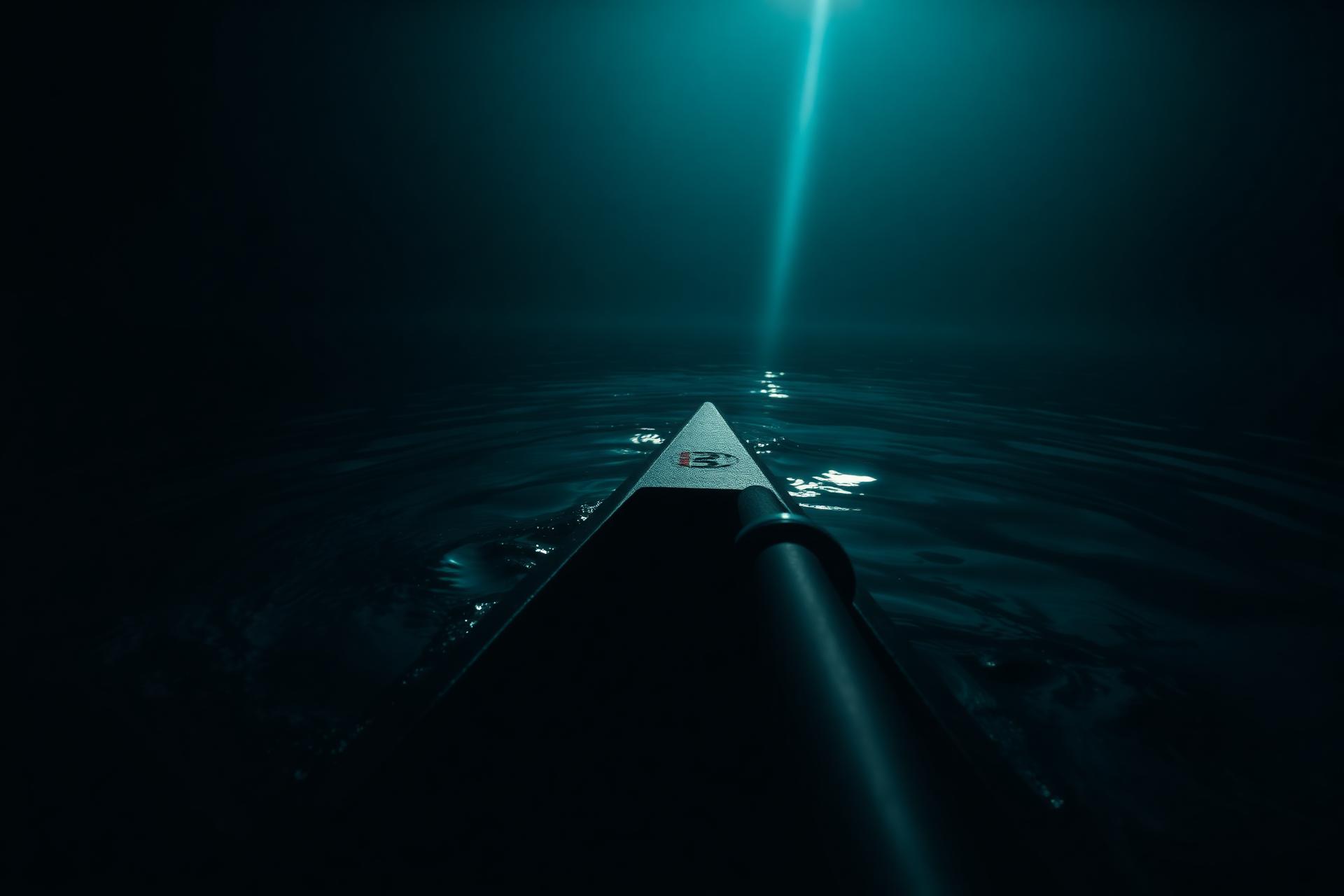 Oar cutting through dark water